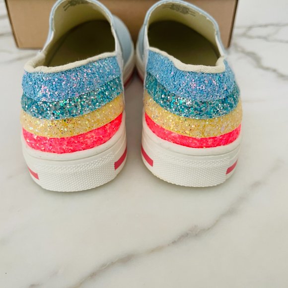 ❤️ NEW J. CREW CREWCUTS 37 RAINBOW GLITTER SLIP ON CANVAS RUBBER BOTTOM SHOES - Picture 5 of 7